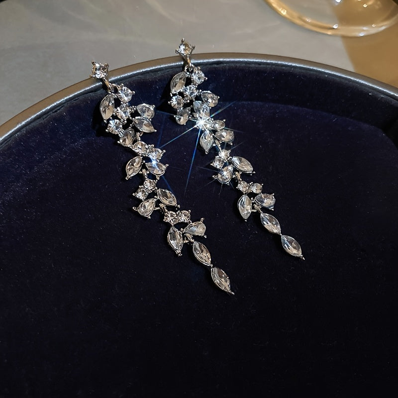 Twig With Sparkling Rhinestone Decor Elegant Dangle Earrings