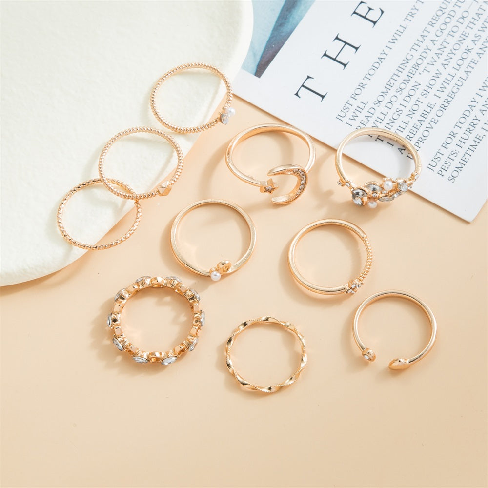 10pcs Hot Selling Metal Hollow Round Opening Rings Set