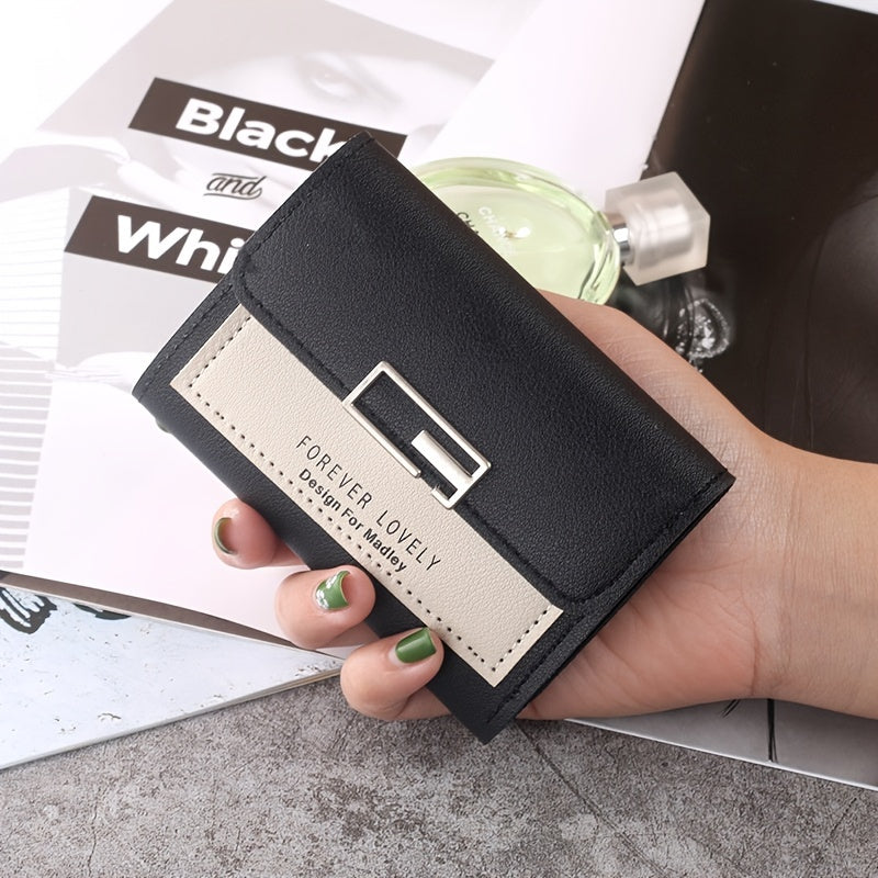 Letter Detail Small Wallet Cute Fold Faux Leather Wallet With Card Slots & Id Window