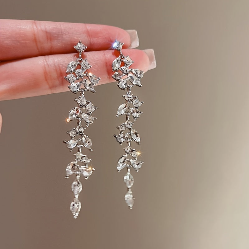 Twig With Sparkling Rhinestone Decor Elegant Dangle Earrings