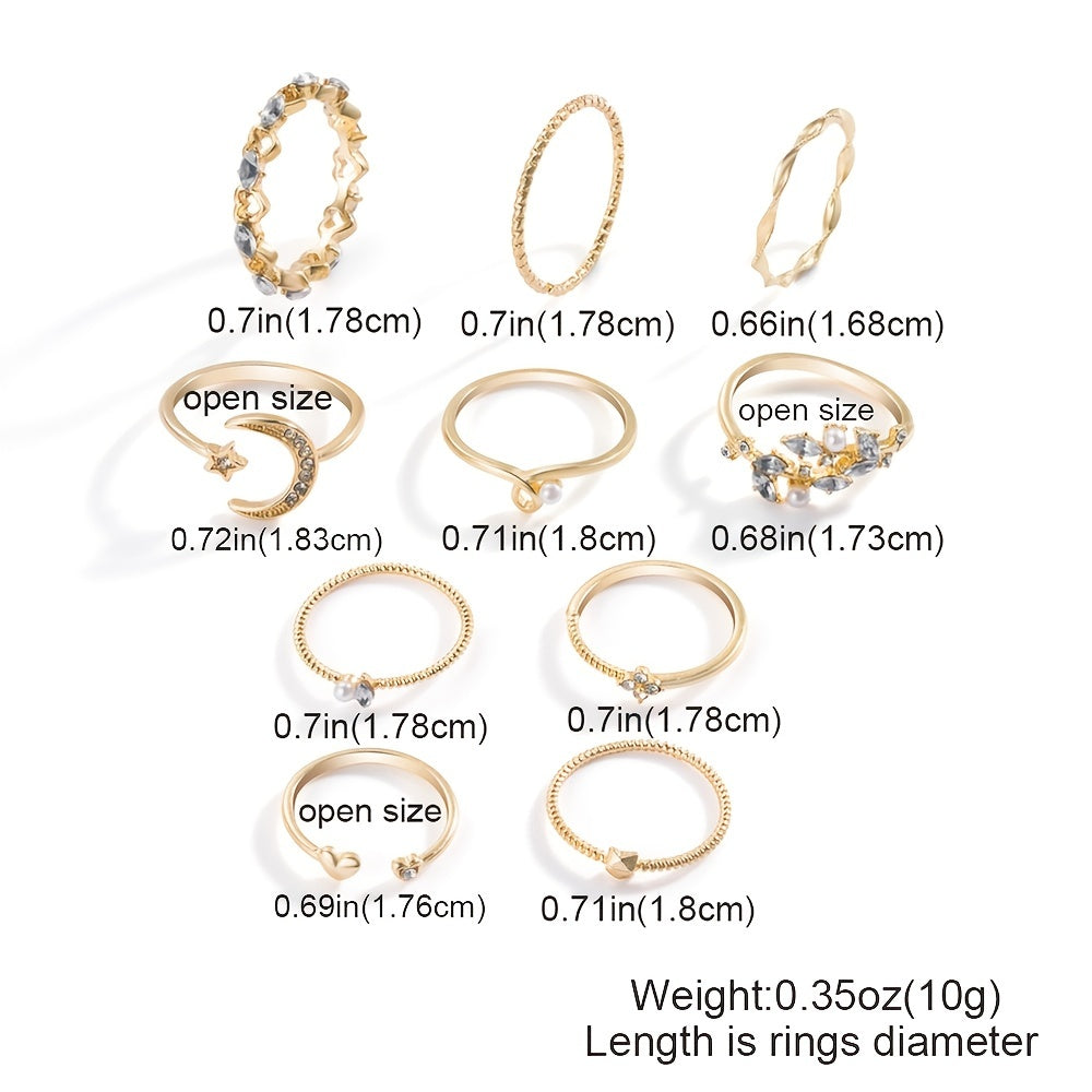 10pcs Hot Selling Metal Hollow Round Opening Rings Set