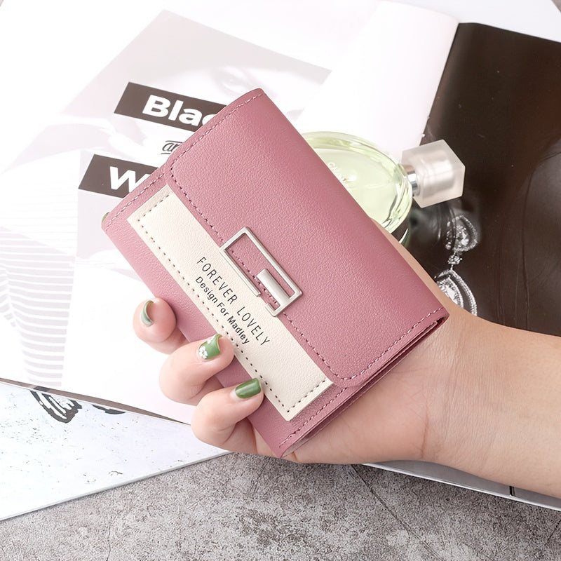 Letter Detail Small Wallet Cute Fold Faux Leather Wallet With Card Slots & Id Window