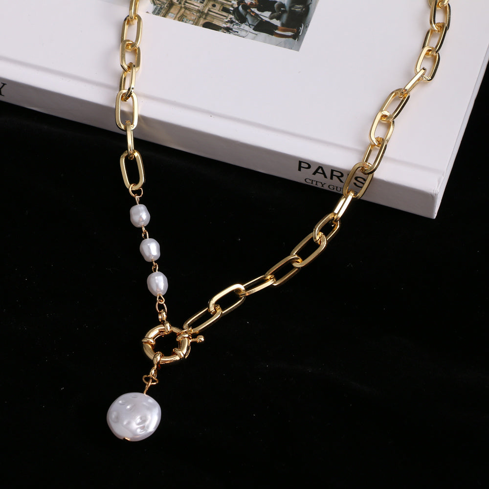 Pearl Necklace Metal Pendant Stitching Clavicle Chain Elegant Women's Pendant Women's Necklace