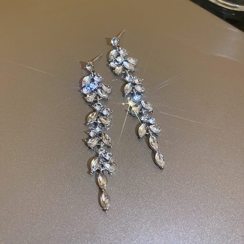 Twig With Sparkling Rhinestone Decor Elegant Dangle Earrings