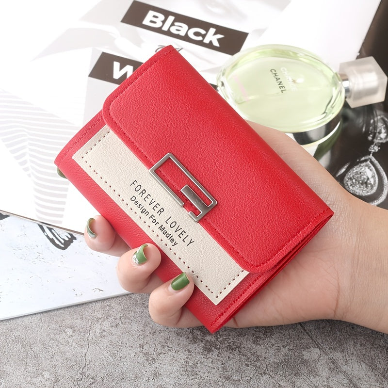 Letter Detail Small Wallet Cute Fold Faux Leather Wallet With Card Slots & Id Window