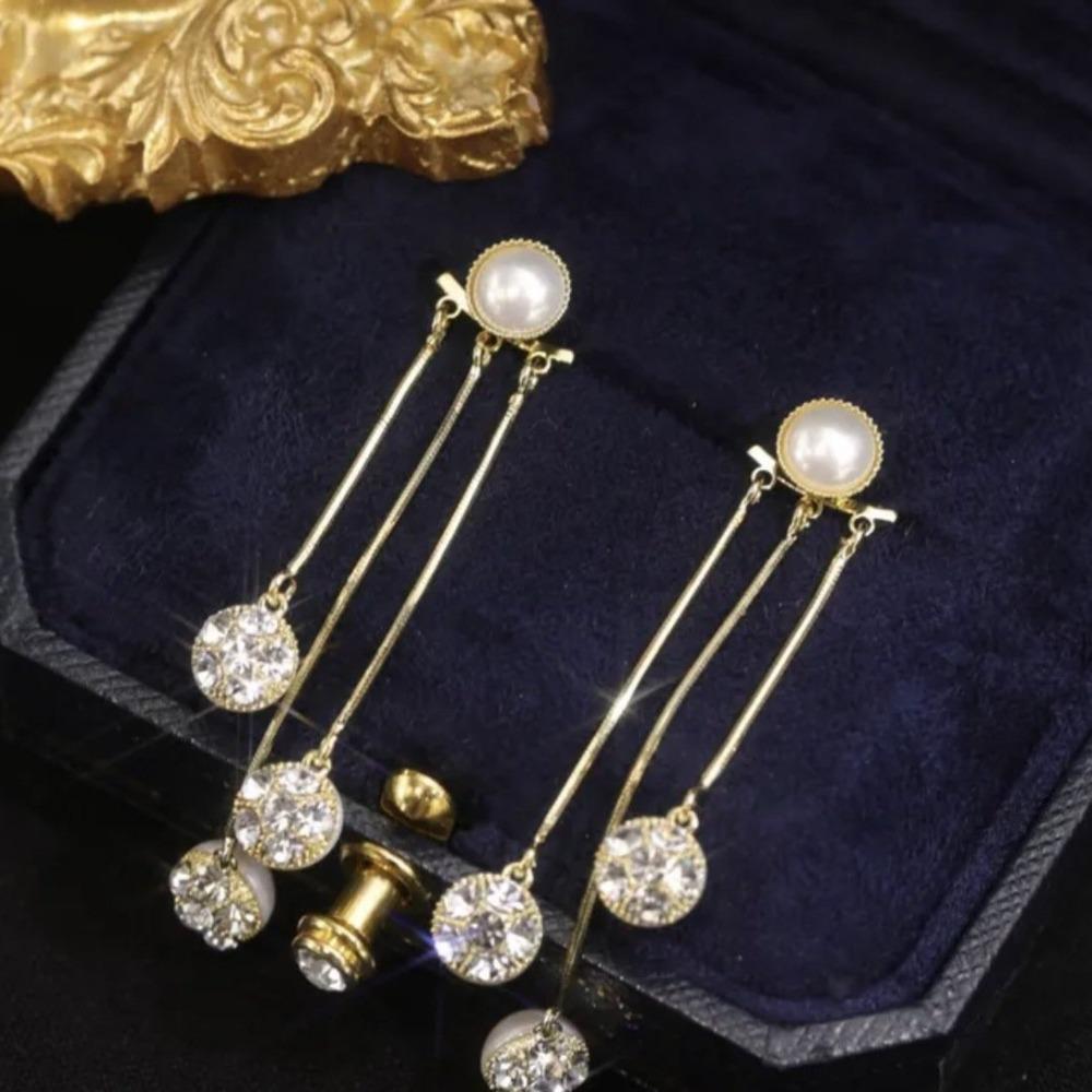 Pearl Shining Diamond Ball Chain Tassel Earrings