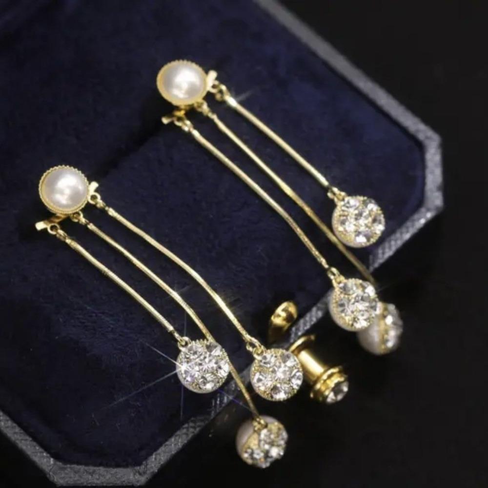 Pearl Shining Diamond Ball Chain Tassel Earrings