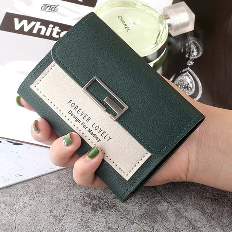 Letter Detail Small Wallet Cute Fold Faux Leather Wallet With Card Slots & Id Window