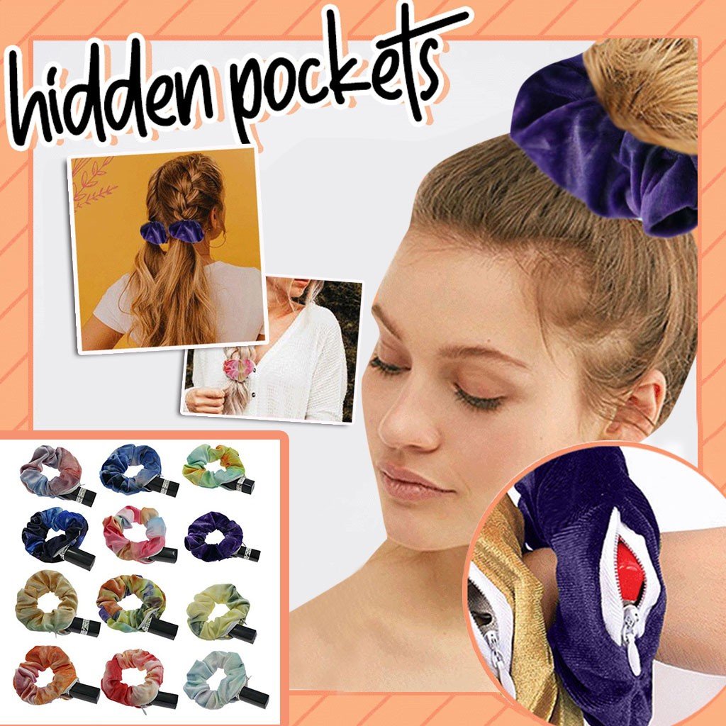 Tie-Dye Velvet Scrunchies with Hidden Pocket