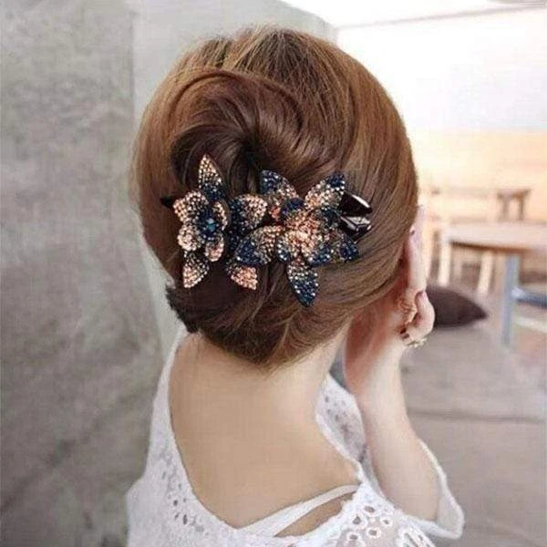 Rhinestone Double Flower Hair Clip